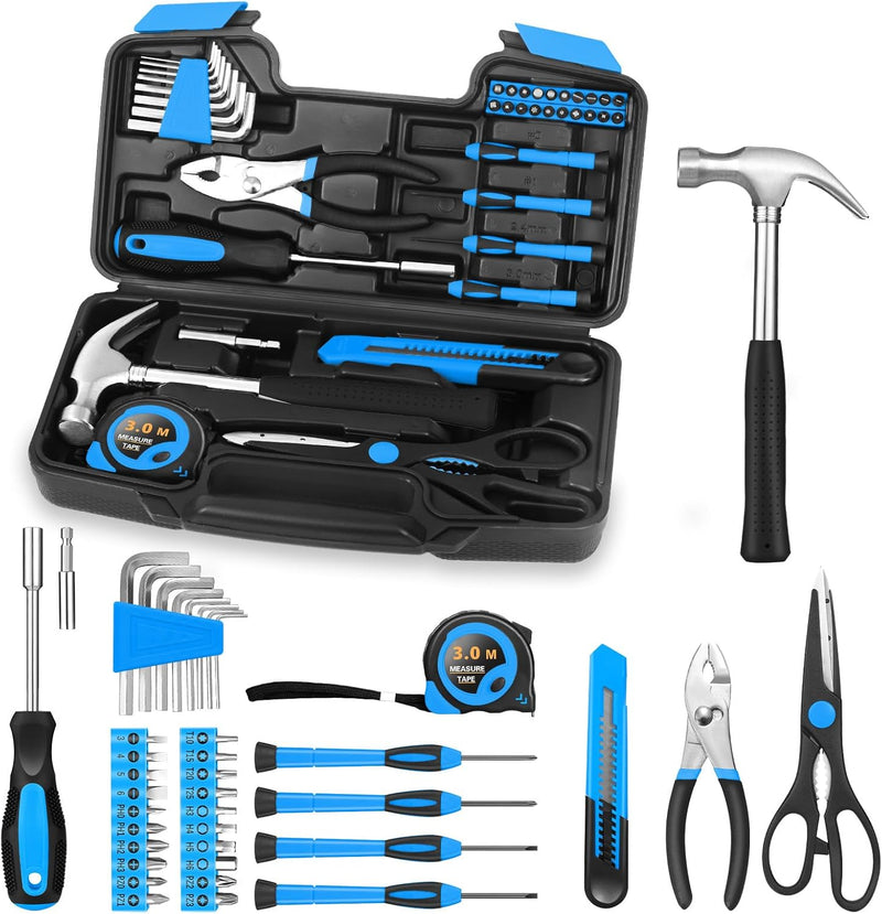39-Piece Professional Hand Tool Kit for Home, Office & Car Repair – Compact DIY Tool Set with Hammer, Screwdrivers, Pliers & Measuring Tape