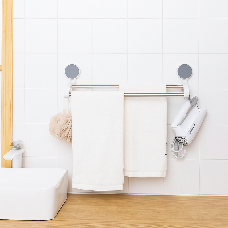 Double Towel Holder Bar | Self Adhesive Stainless Steel Rack for Bathroom & Kitchen Double Towel Holder Bar | Self Adhesive Stainless Steel Rack for Bathroom & Kitchen