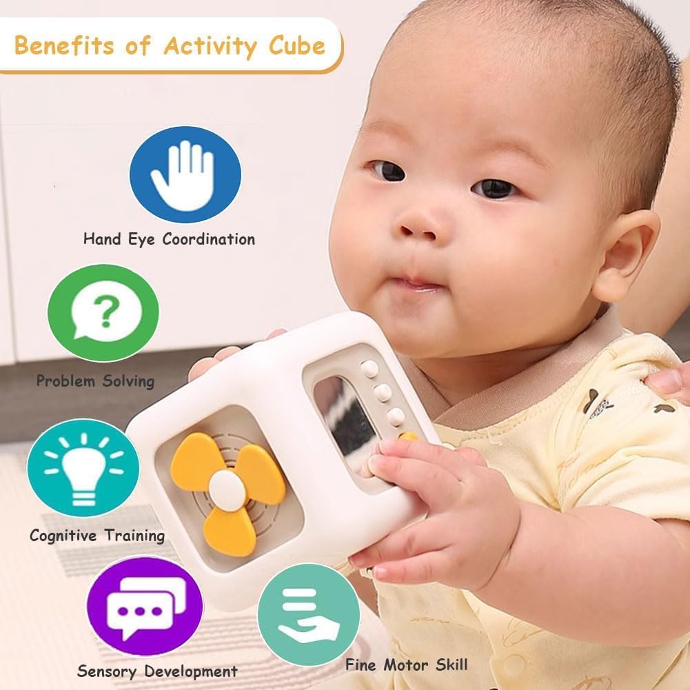 Durable Montessori activity cube designed for everyday toddler play