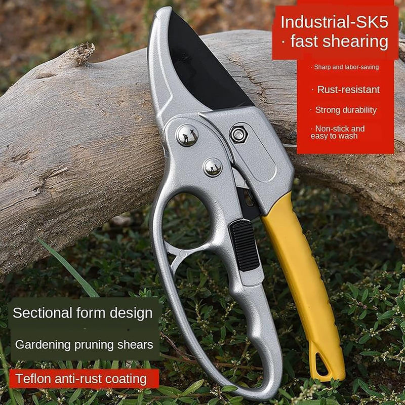 Ratchet Pruning Shears for Gardening Color: YELLOW | Heavy Duty Bypass Cutter for Plants, Branches & Flowers
