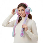 Display of fluffy pastel bunny earmuff headbands in assorted colors