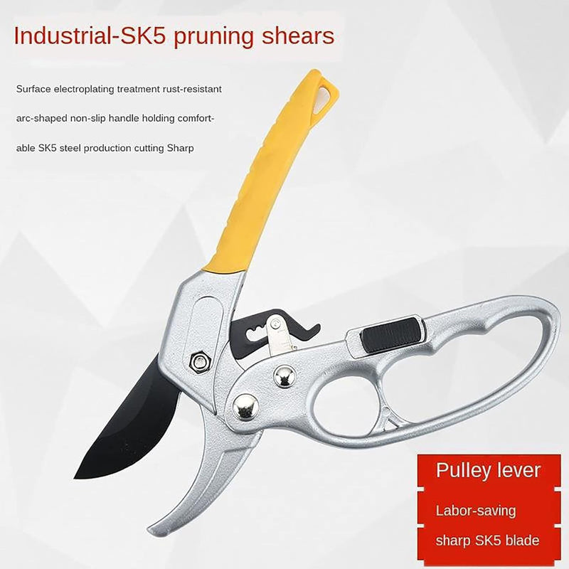 Ratchet Pruning Shears for Gardening Color: YELLOW | Heavy Duty Bypass Cutter for Plants, Branches & Flowers