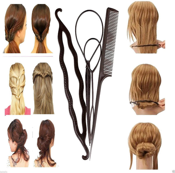 6-Piece Hair Styling Tool Set for Women – Hair Bun Maker, Hair Loop Tool, Sectioning Tool & Styling Comb