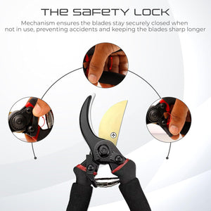 Heavy-Duty Bypass Pruning Shears with Non-Slip Grip and Lock