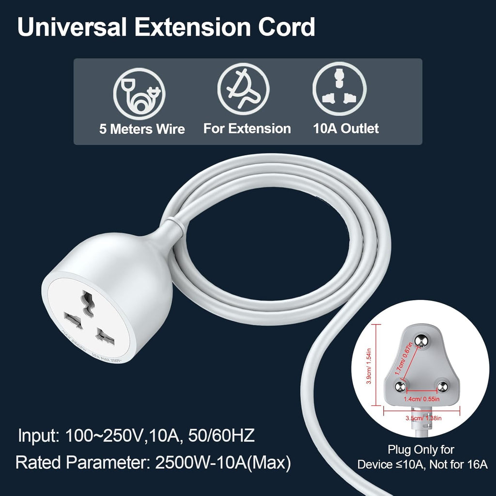 5 Meter 3-Pin Heavy Duty Extension Cord | 10A 2500W Power Cable