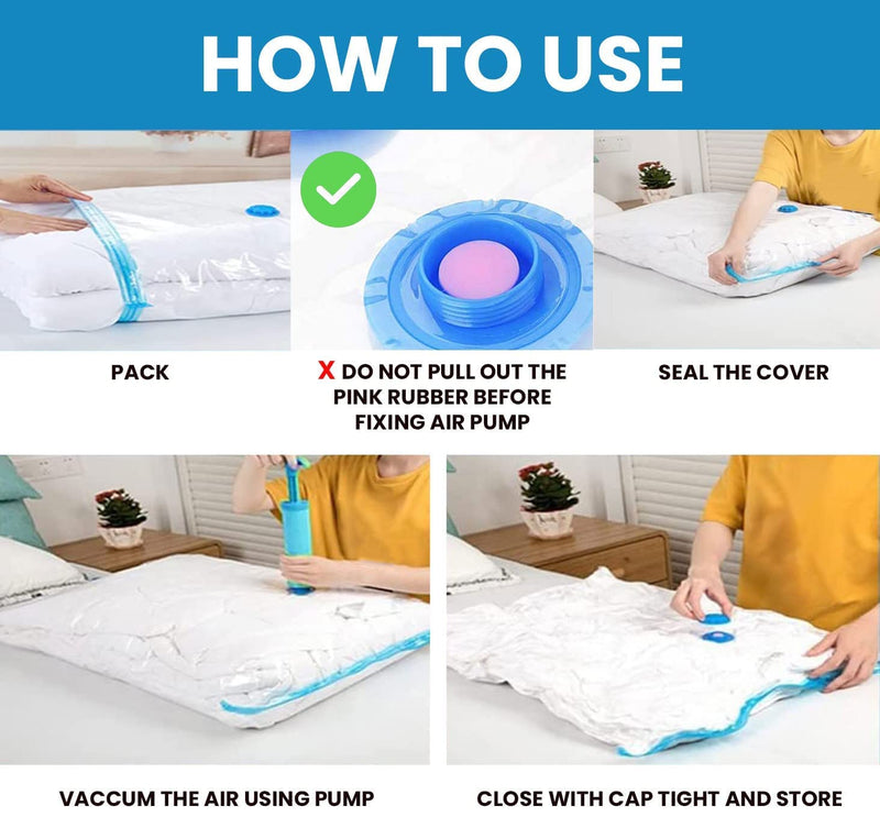 Vacuum Storage Bags with Hand Pump | Space Saving Compression Bags for Clothes & Bedding
