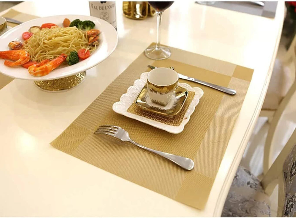 HUPLA Premium Golden Dining Table Placemat 30 × 45 cm | Elegant Woven-Style Table Mat for Dining, Kitchen & Home Décor | Flexible, Reusable & Easy to Clean – Gold