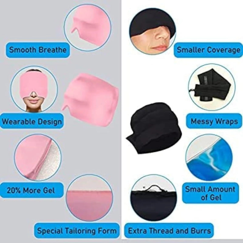 Cooling Headache Relief Cap – Stretchable Reusable Cold Therapy Head Wrap for Relaxation, Rest & Eye Comfort