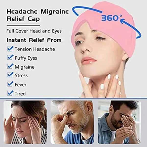 Cooling Headache Relief Cap – Stretchable Reusable Cold Therapy Head Wrap for Relaxation, Rest & Eye Comfort