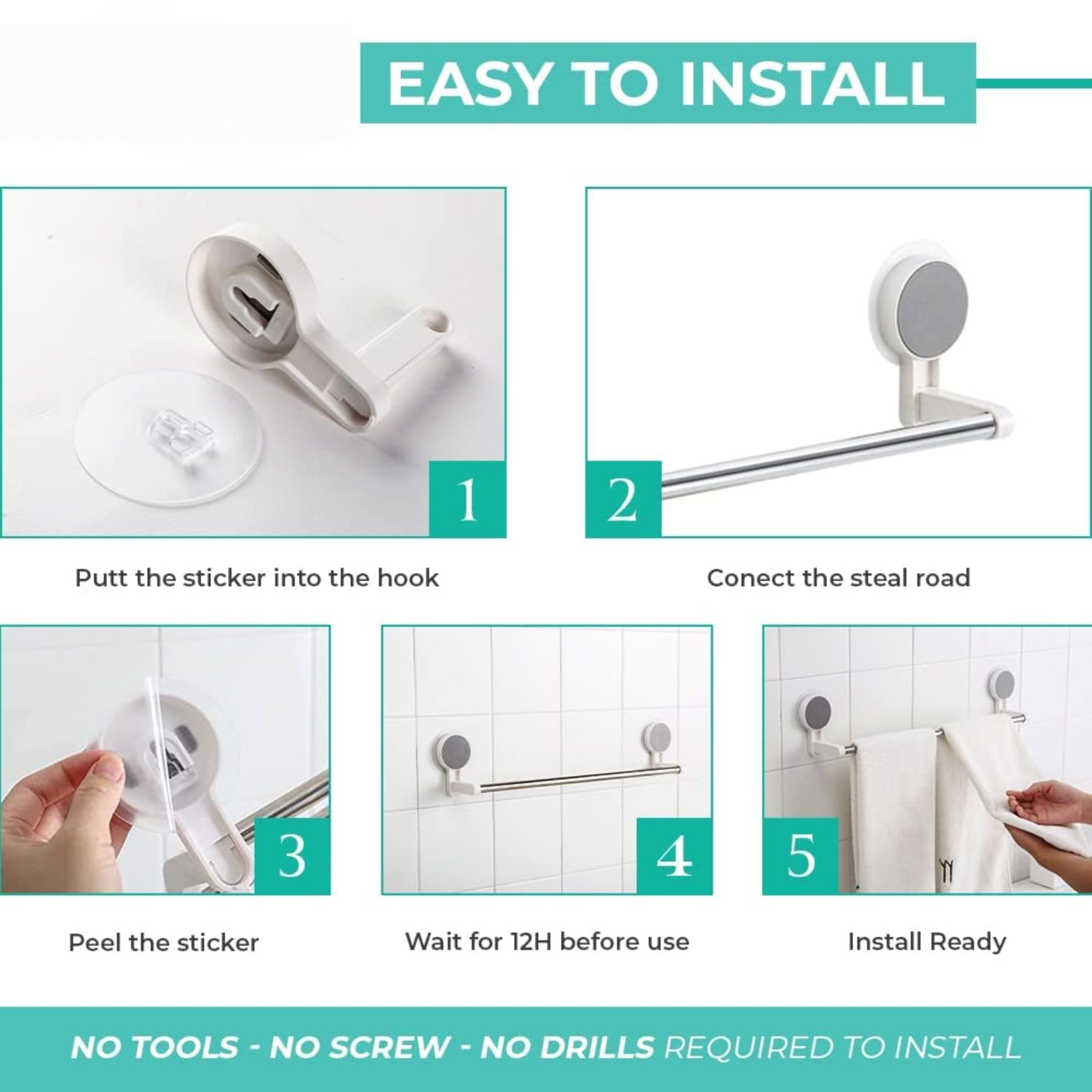 Modern Stainless Steel Towel Bar with Adhesive Wall Mount