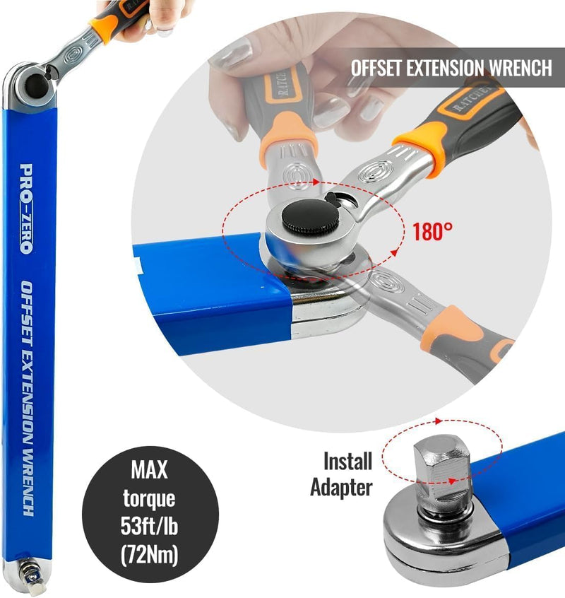 Offset Extension Wrench | Heavy-Duty Chrome Vanadium Steel Ratchet Adapter for Tight Spaces