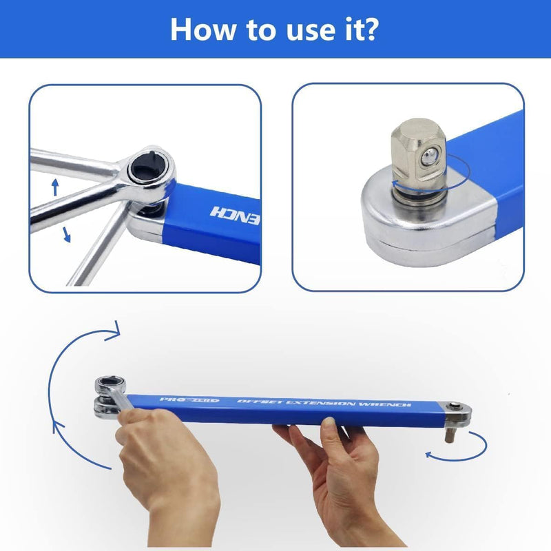 Offset Extension Wrench | Heavy-Duty Chrome Vanadium Steel Ratchet Adapter for Tight Spaces