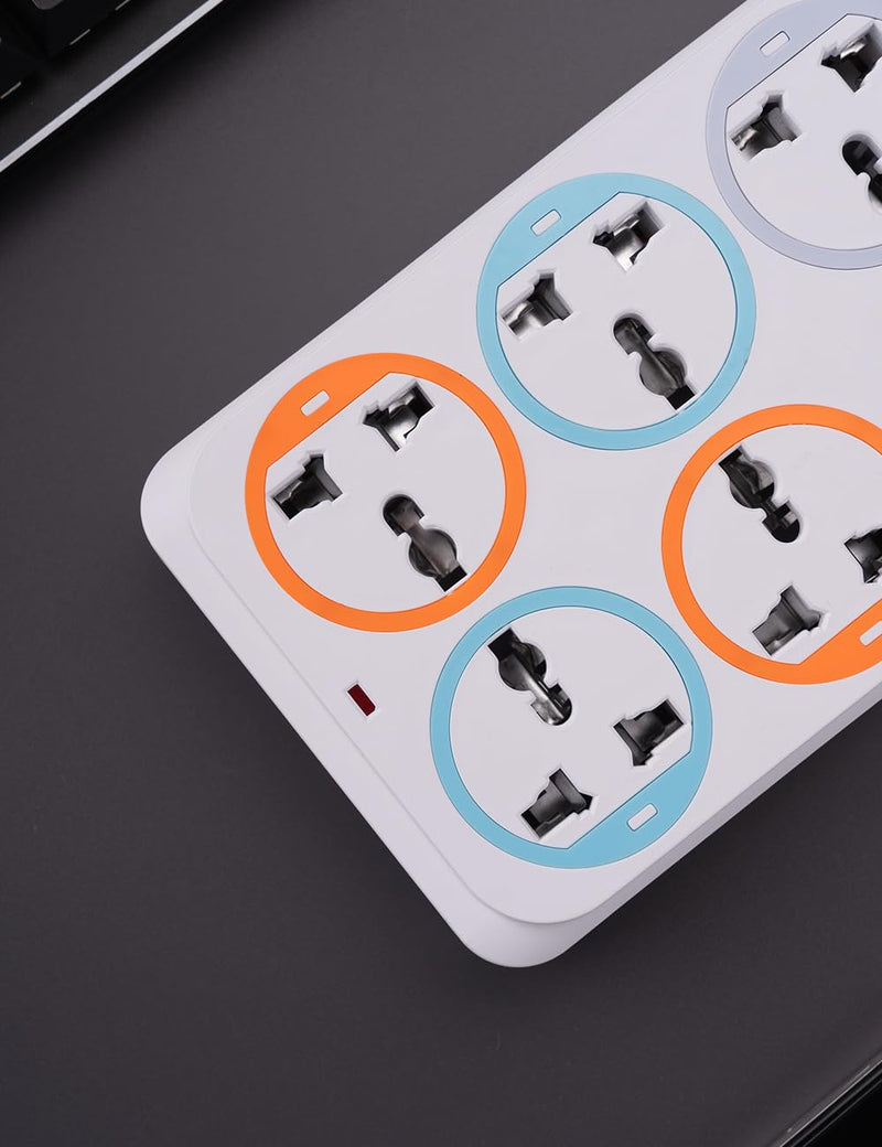 6 Socket Extension Board with USB Ports | 10A 1800W Power Strip for Home & Office