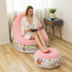 Pink Inflatable Air Sofa with Footstool for Bedroom and Living Room