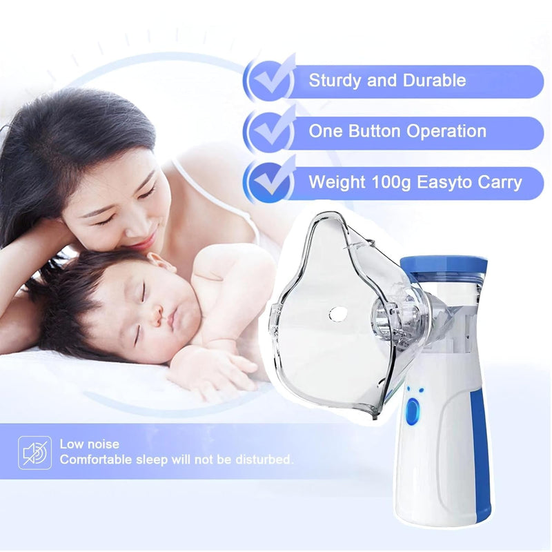 Portable Mesh Nebulizer for Adults & Kids | Silent Inhaler Machine with USB Type-C Rechargeable Battery | Handheld Nebulizer for Asthma, Cold & Breathing Relief
