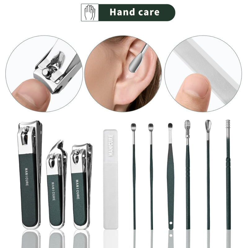 10-in-1 Professional Manicure & Pedicure Nail Care Kit | Stainless Steel Nail Clippers Set with File, Ear Pick & Storage Case for Men & Women