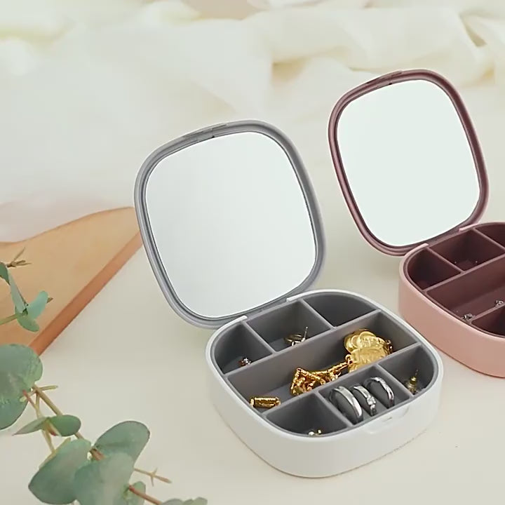 Portable Jewelry Organizer Box with Mirror | Mini Travel Jewellery Storage Case for Rings, Earrings & Accessories