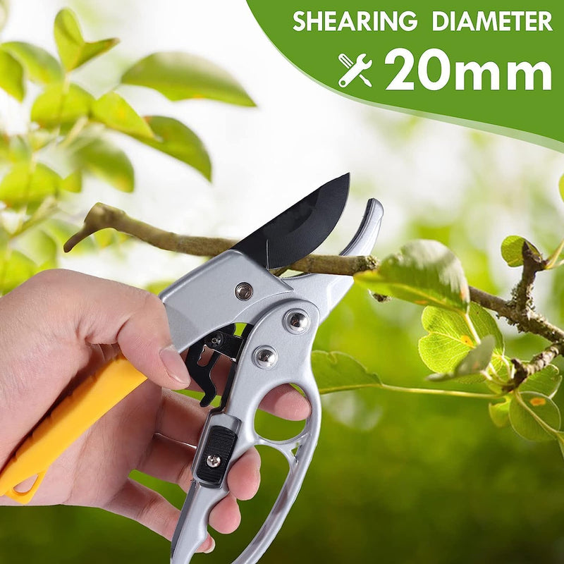 Ratchet Pruning Shears for Gardening Color: YELLOW | Heavy Duty Bypass Cutter for Plants, Branches & Flowers