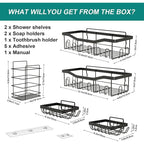 Rustproof Metal Bathroom Storage Shelves with Soap and Toothbrush Holder