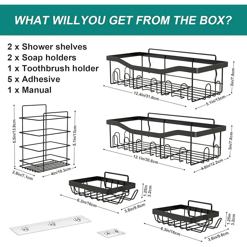5-Piece Wall Mounted Bathroom & Kitchen Storage Rack Set | Adhesive Organizer Shelves