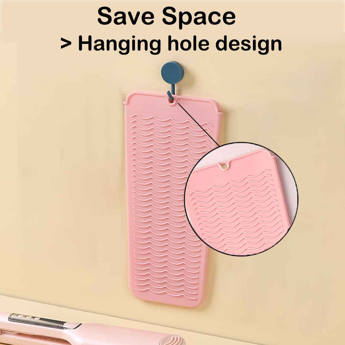 Silicone heat mat hanging space-saving design