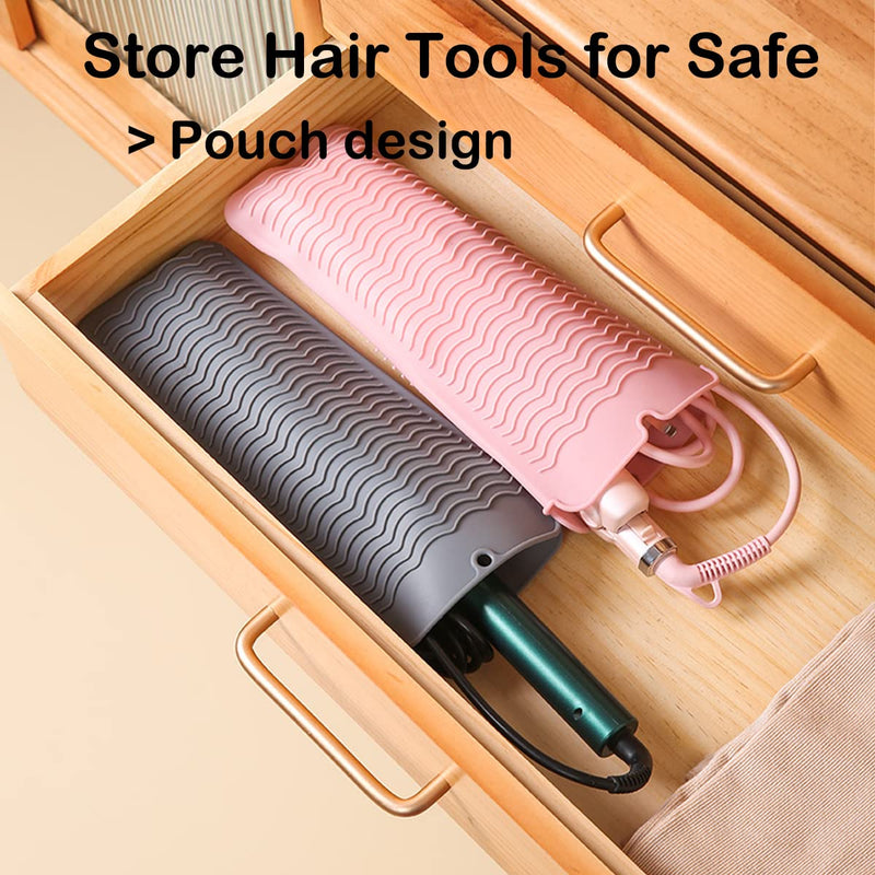 Heat Resistant Silicone Mat for Hair Straightener & Curling Iron | Foldable Travel Storage Pouch | Anti-Slip Heat Proof Pad (Pack of 2)