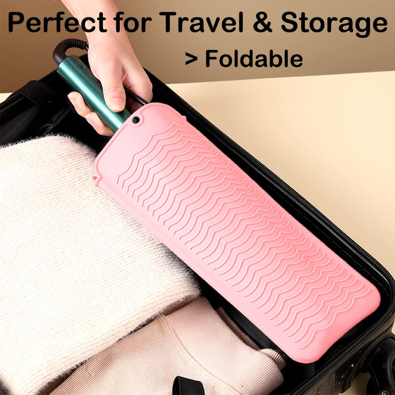 Heat Resistant Silicone Mat for Hair Straightener & Curling Iron | Foldable Travel Storage Pouch | Anti-Slip Heat Proof Pad (Pack of 2)