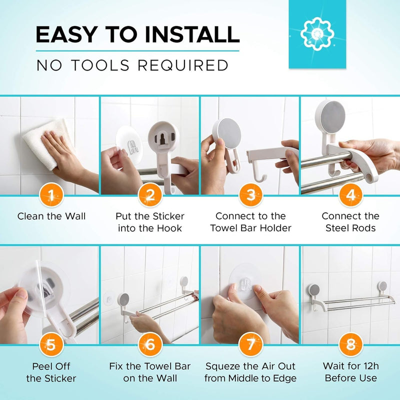 Double Towel Holder Bar | Self Adhesive Stainless Steel Rack for Bathroom & Kitchen Double Towel Holder Bar | Self Adhesive Stainless Steel Rack for Bathroom & Kitchen