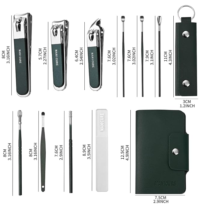 10-in-1 Professional Manicure & Pedicure Nail Care Kit | Stainless Steel Nail Clippers Set with File, Ear Pick & Storage Case for Men & Women