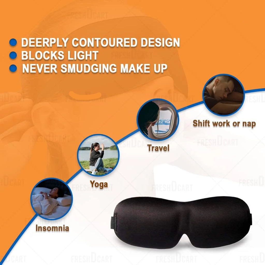 3D Contoured Blackout Sleep Eye Mask – Light Blocking Sleeping Mask with Adjustable Elastic Strap for Men & Women