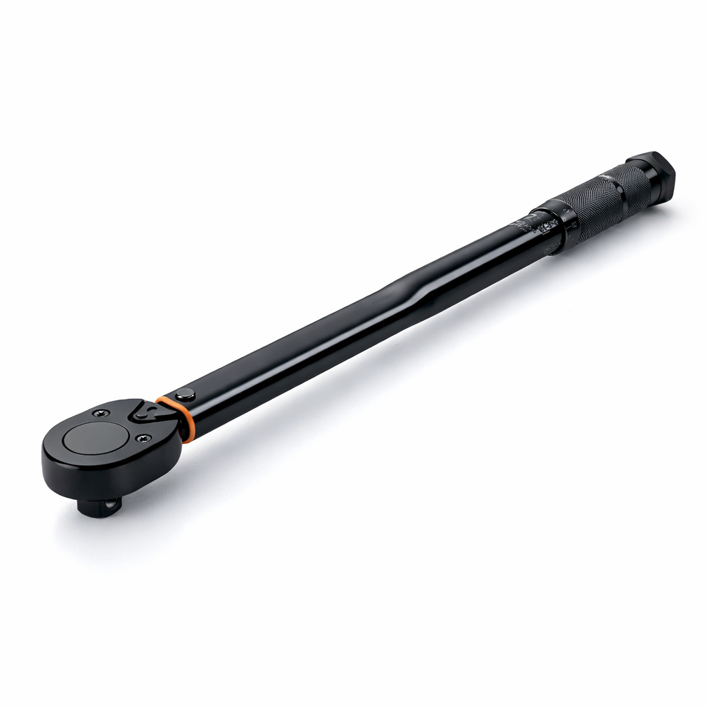 Knurled handle torque wrench with locking adjustment knob for precise torque setting