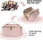 Large Capacity Travel Cosmetic Bag for Women | Waterproof PU Leather Makeup Organizer with Handle | Portable Vanity Storage Case