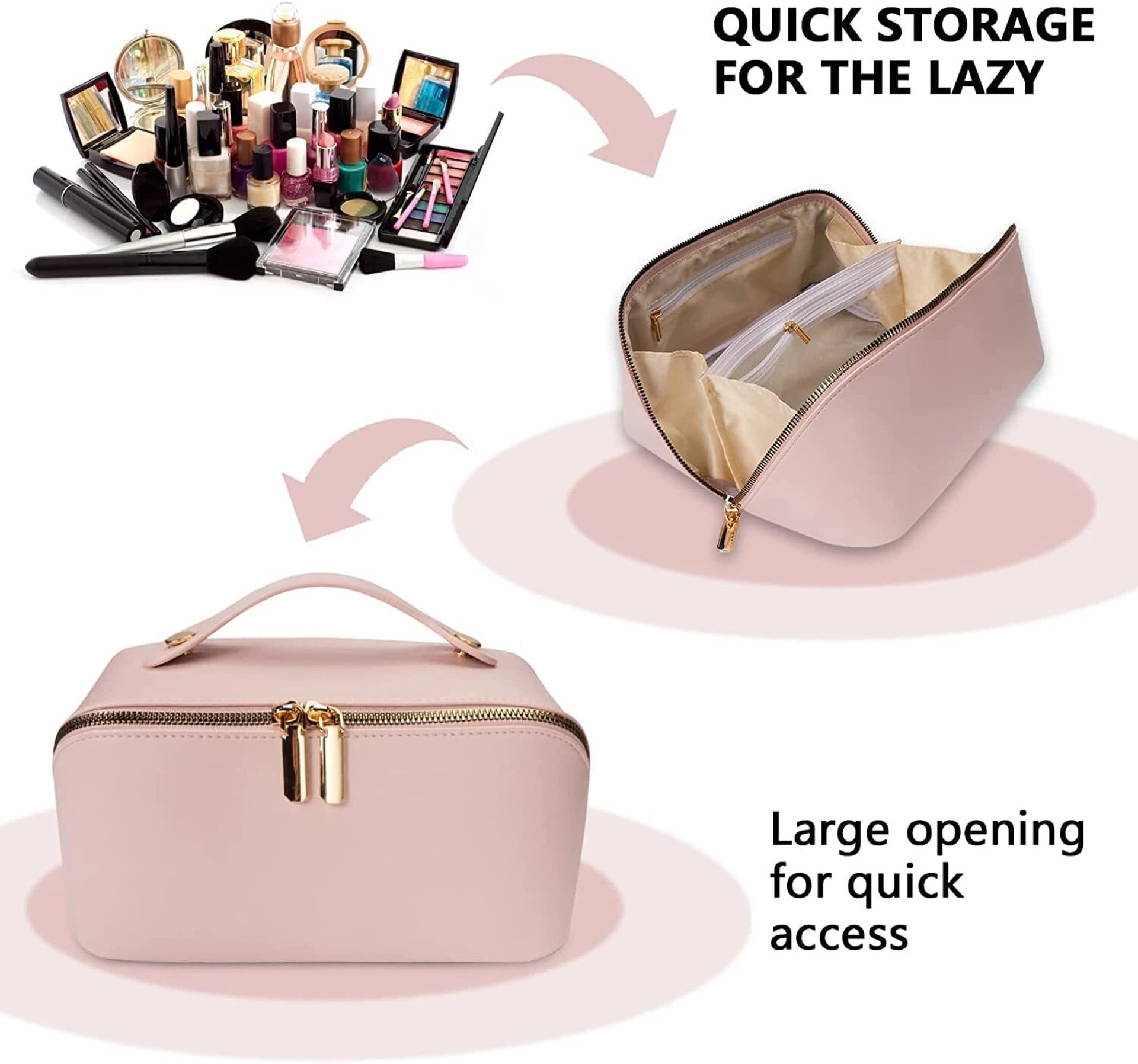 Large Capacity Travel Cosmetic Bag for Women | Waterproof PU Leather Makeup Organizer with Handle | Portable Vanity Storage Case