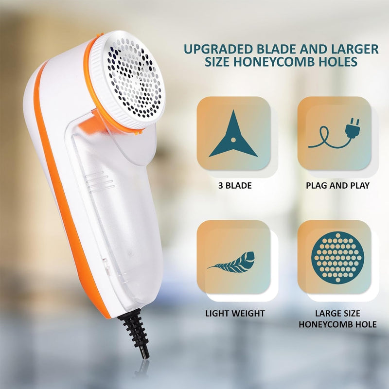 Electric Lint Remover for Clothes | Fabric Shaver for Sweaters, Jackets, Woolen Clothes, Blankets & Sofa | Powerful Lint Removal Machine with Rotary Blades & Transparent Storage Box