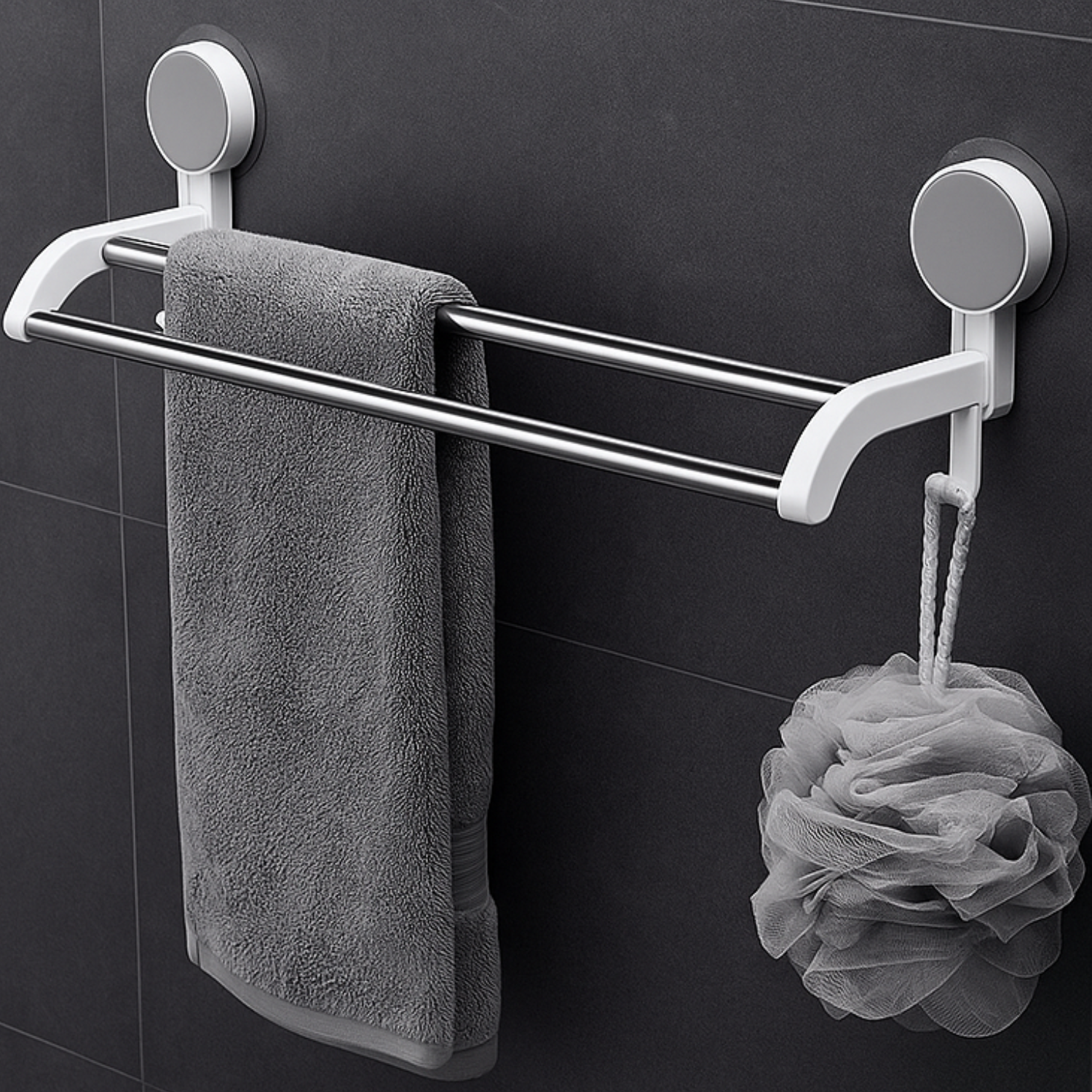 Wall Mounted Double Bar Towel Rack for Bathroom Storage
