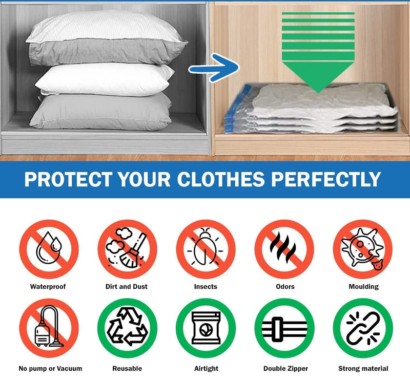 Vacuum Storage Bags with Hand Pump | Space Saving Compression Bags for Clothes & Bedding